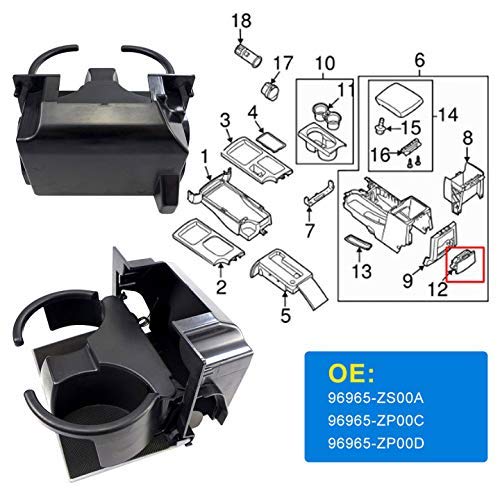 YUANTUO Rear Center Console Cup Holder Fits for Nissan Frontier Xterra Pathfinder 2005-2019 OE Replacement 96965-ZS00A  96965-ZP00C  96965-ZP00D- Rear Seat Center Console Cup Holder Insert(Black+ Light Gray) - Image 5
